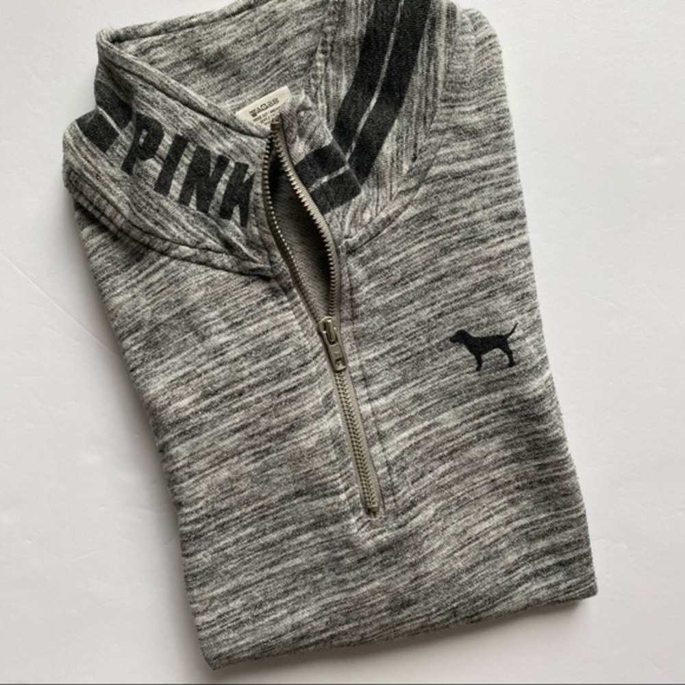 Women’s Victoria’s Secret PINK Gray ¼ Zip Pullover Hoodie Sweatshirt Medium